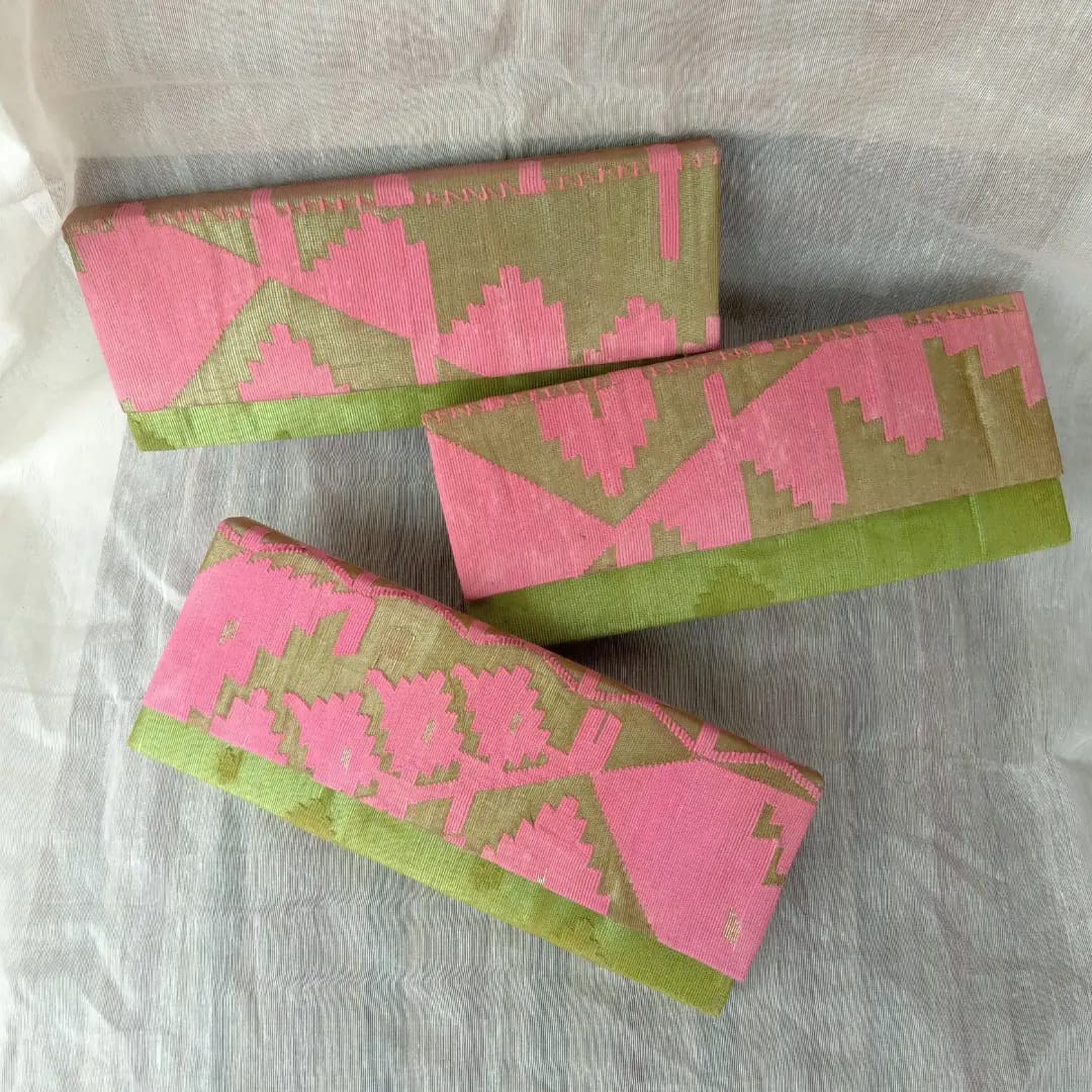 Jamdani Purse (Pink With Light Green)